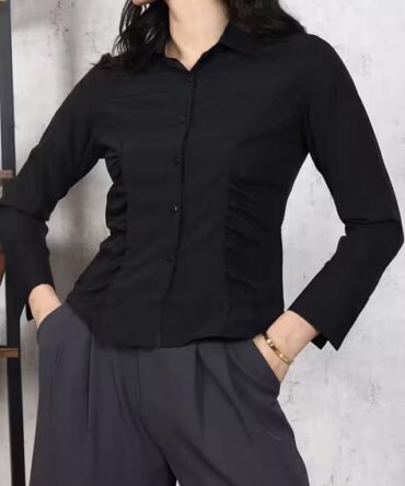 Spread Collar Contrast black Shirt