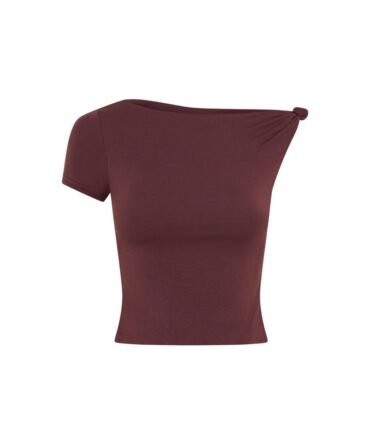 Knot Up Shoulder Fitted Top In Brown